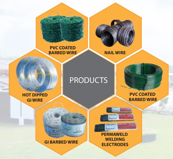HOT DIPPED GALVANIZED IRON WIRE, NAIL WIRE, GI BARBED WIRES, PVC COATED GALVANIZED IRON WIRES, PERMAWELD WELDIING ELECTRODES
